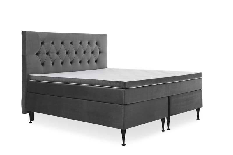 Royal Velvet Kontinentalseng 180x200 cm - Mørkegrå Fløyel/Høye Svarte Ben - Møbler - Senger - Komplett sengepakke