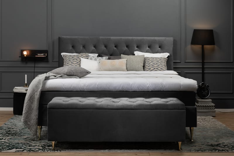 Royal Velvet Kontinentalseng 180x200 cm - Mørkegrå Fløyel/Lave Gullben - Møbler - Senger - Komplett sengepakke