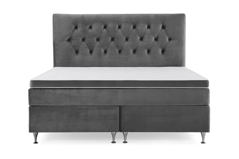 Royal Velvet Kontinentalseng 180x200 cm - Mørkegrå Fløyel/Lave Sølvben - Møbler - Senger - Komplett sengepakke
