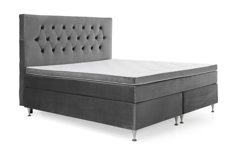 Royal Velvet Kontinentalseng 180x200 cm - Mørkegrå Fløyel/Lave Sølvben - Møbler - Senger - Komplett sengepakke