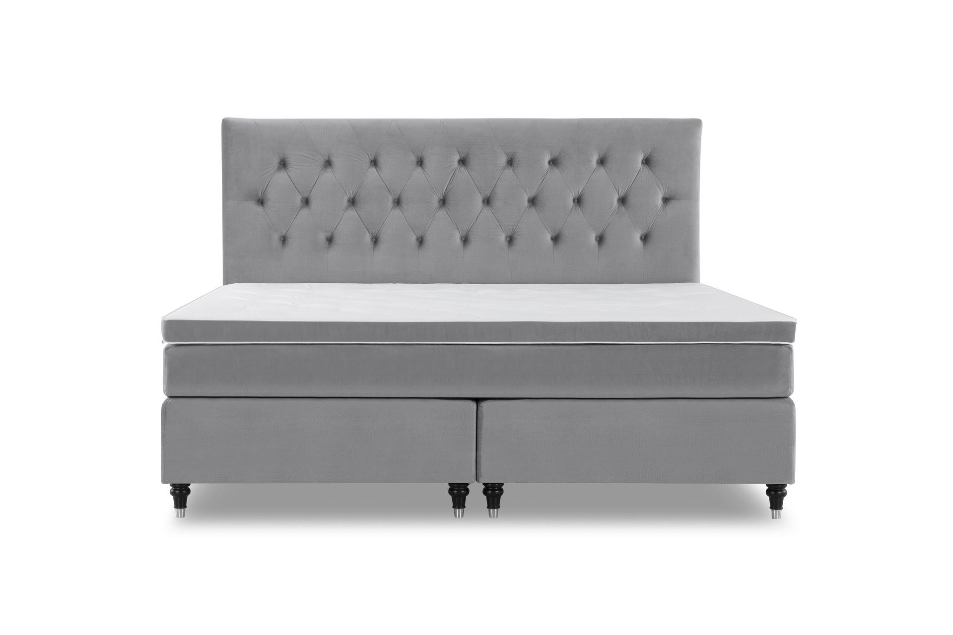 Royal Velvet Kontinentalseng 210x210 cm - Lysegrå Fløyel/Dreide Ben
