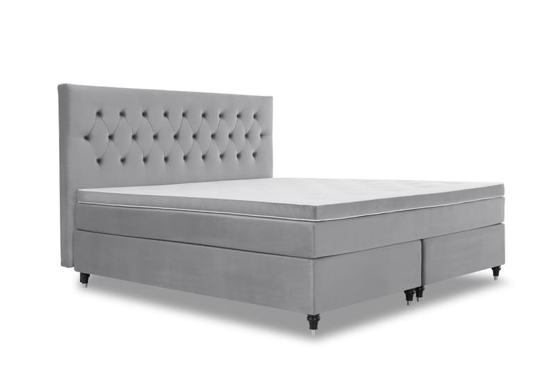 Royal Velvet Kontinentalseng 210x210 cm - Lysegrå Fløyel/Dreide Ben - Møbler - Senger - Komplett sengepakke