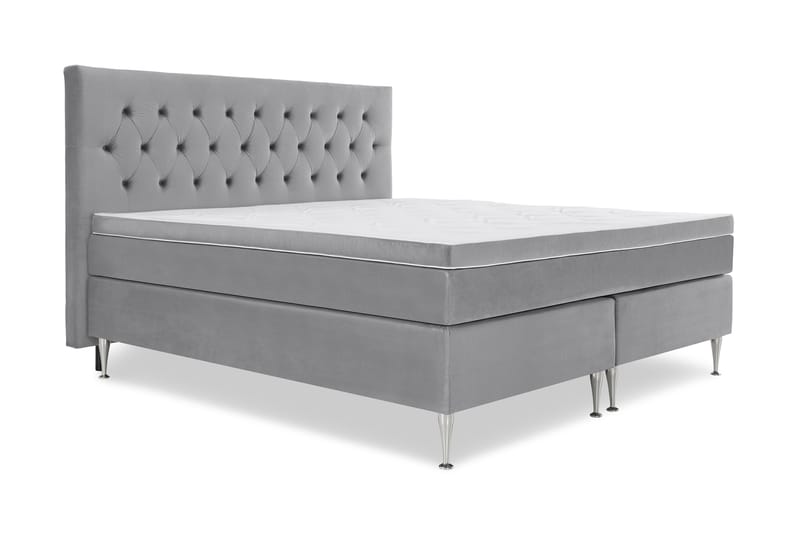 Royal Velvet Kontinentalseng 210x210 cm - Lysegrå Fløyel/Høye Sølvben - Møbler - Senger - Komplett sengepakke