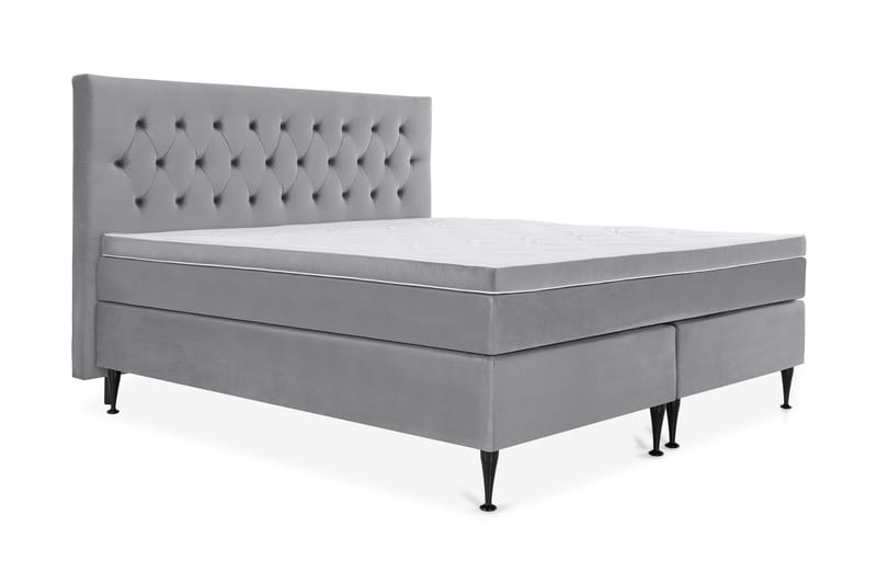 Royal Velvet Kontinentalseng 210x210 cm - Lysegrå Fløyel/Høye Svarte Ben - Møbler - Senger - Komplett sengepakke