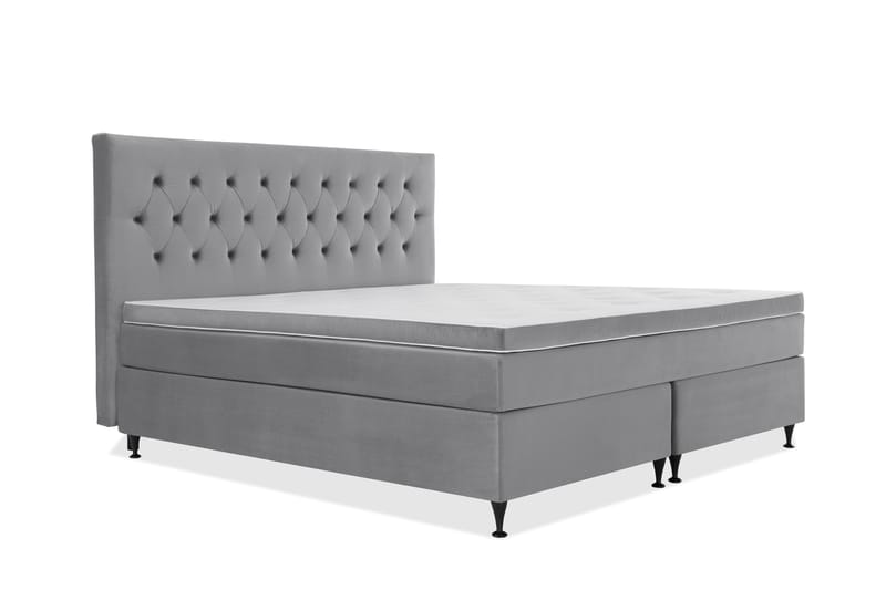 Royal Velvet Kontinentalseng 210x210 cm - Lysegrå Fløyel/Lave Svarte Ben - Møbler - Senger - Komplett sengepakke
