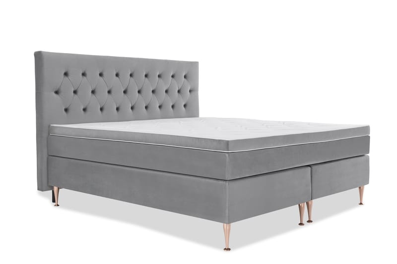 Royal Velvet Kontinentalseng 210x210 cm - Lysegrå Fløyel/RoséGull - Møbler - Senger - Komplett sengepakke