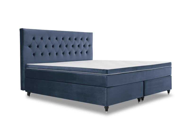Royal Velvet Kontinentalseng 210x210 cm - Mørkeblå Fløyel/Dreide Ben - Møbler - Senger - Kontinentalsenger