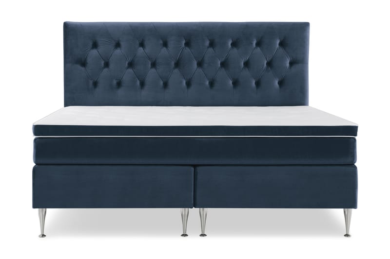 Royal Velvet Kontinentalseng 210x210 cm - Mørkeblå Fløyel/Høye Sølvben - Møbler - Senger - Komplett sengepakke