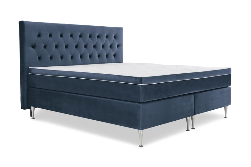 Royal Velvet Kontinentalseng 210x210 cm - Mørkeblå Fløyel/Høye Sølvben - Møbler - Senger - Komplett sengepakke