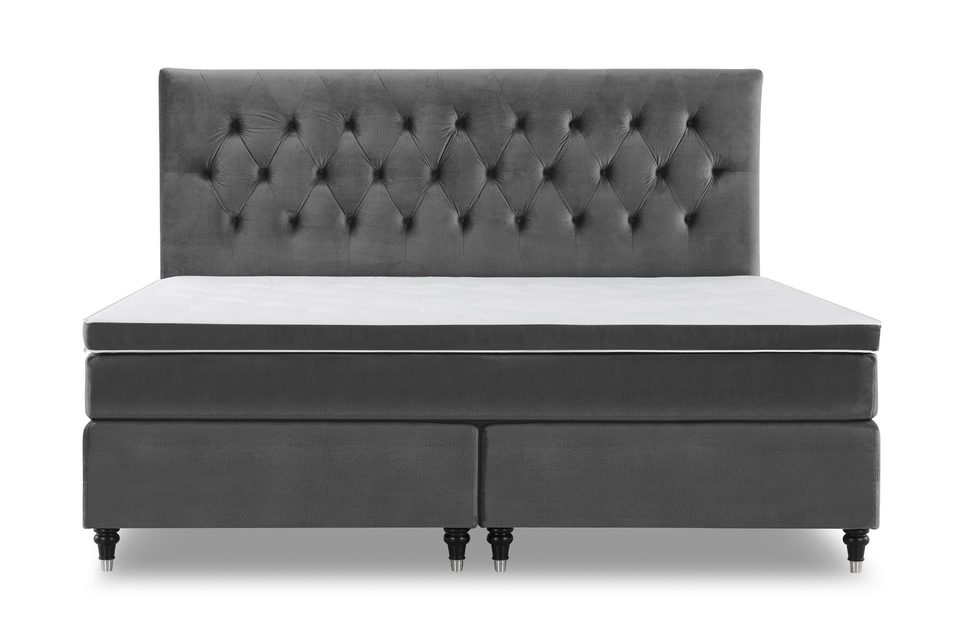 Royal Velvet Kontinentalseng 210x210 cm - Mørkegrå Fløyel/Dreide Ben
