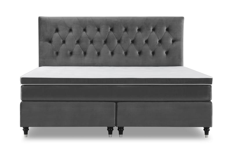 Royal Velvet Kontinentalseng 210x210 cm, Mørkegrå Fløyel/Dreide Ben