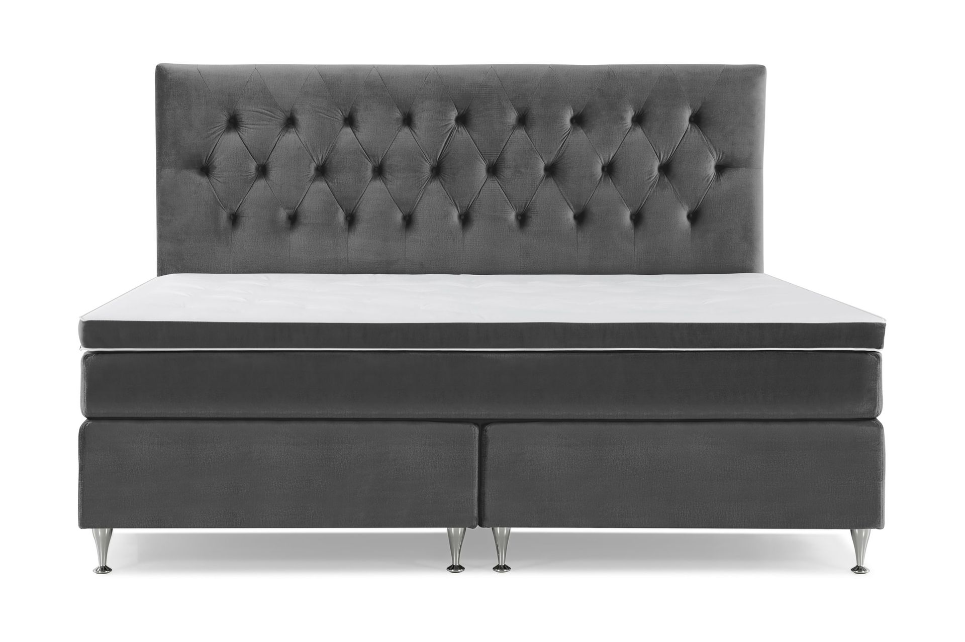 Royal Velvet Kontinentalseng 210x210 cm - Mørkegrå Fløyel/Lave Sølvben