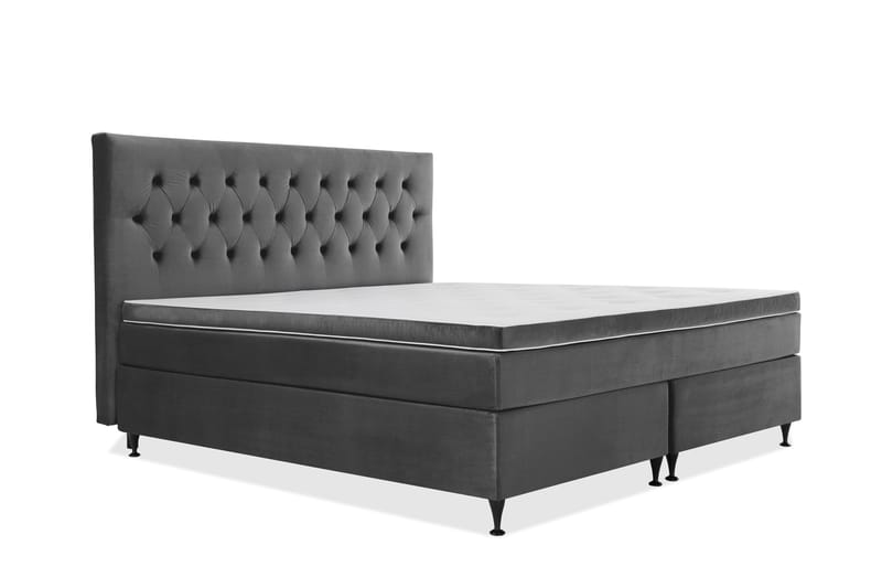 Royal Velvet Kontinentalseng 210x210 cm - Mørkegrå Fløyel/Lave Svarte Ben - Møbler - Senger - Kontinentalsenger