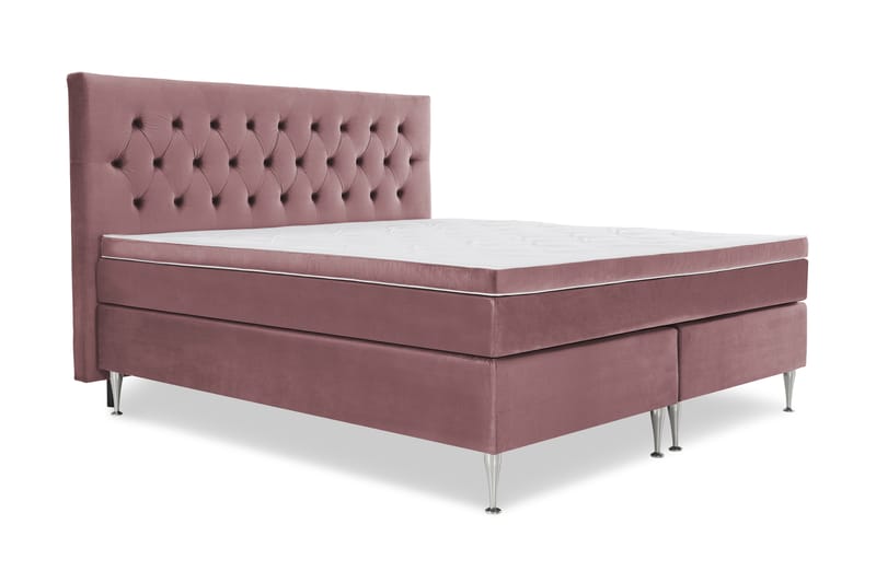 Royal Velvet Kontinentalseng 210x210 cm - Rosa Fløyel/Høye Sølvben - Møbler - Senger - Komplett sengepakke
