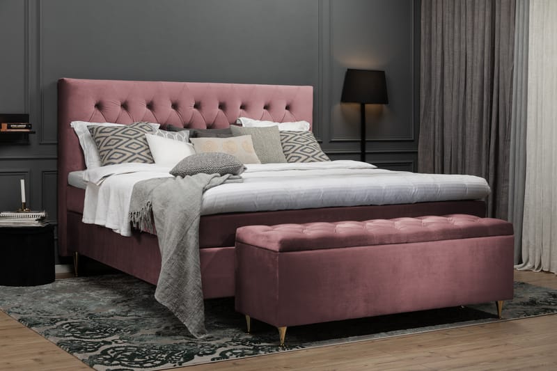 Royal Velvet Kontinentalseng 210x210 cm - Rosa Fløyel/Lave Gullben - Møbler - Senger - Komplett sengepakke
