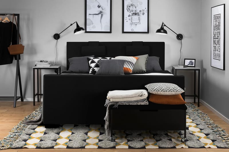 Samantha kontinentalseng 160x200 cm - Svart - Møbler - Senger - Komplett sengepakke