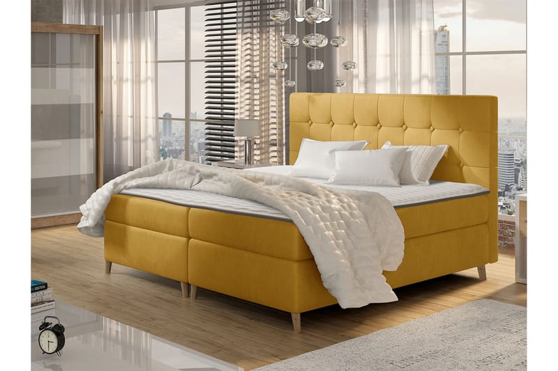 Sandham Kontinentalseng 160x200 cm - Gul - Møbler - Senger - Kontinentalsenger