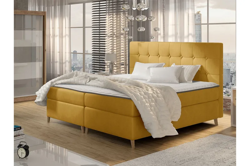 Sandham Kontinentalseng 200x200 cm - Gul - Møbler - Senger - Kontinentalsenger