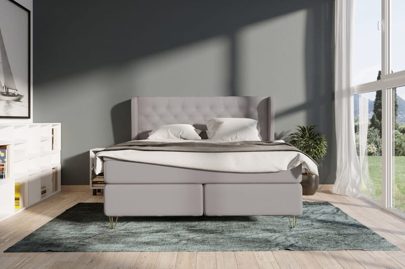 Select No 4 Komplett Sengepakke 180x200 Fast - Lysegrå/V-formede Metallben - Møbler - Senger - Komplett sengepakke