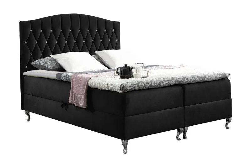 Sengepakke – Kontinentalseng 140x200 cm med Sengegavl + Overmadrass med Fasthetsgrad Medium, Svart