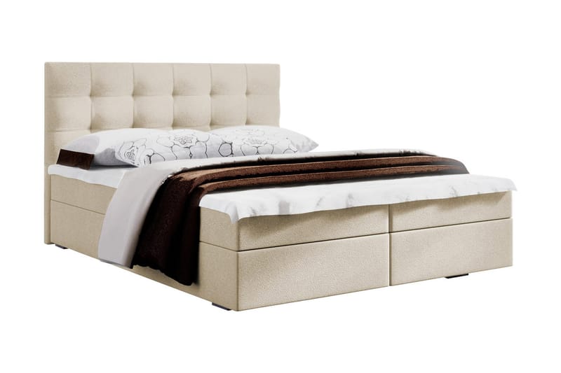 Stephanie Sengepakke 160x200 Rutemønstret Gavl - Hvit - Komplett sengepakke - Kontinentalsenger - Dobbeltsenger