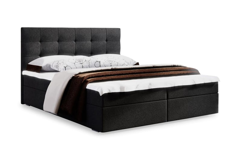 Stephanie Sengepakke 160x200 Rutemønstret Gavl - Mørkegrå - Komplett sengepakke - Kontinentalsenger - Dobbeltsenger