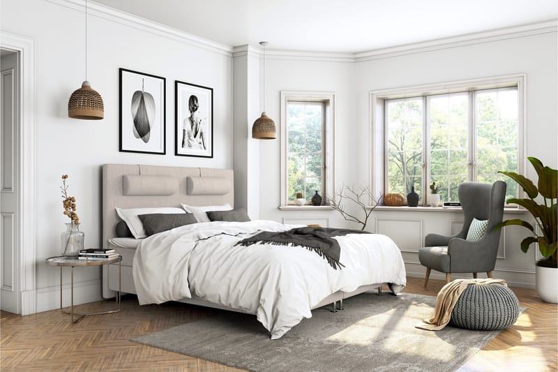 Superior Lyx Komplett Sengepakke 120 cm Beige - Svarte Ben - Møbler - Senger - Komplett sengepakke