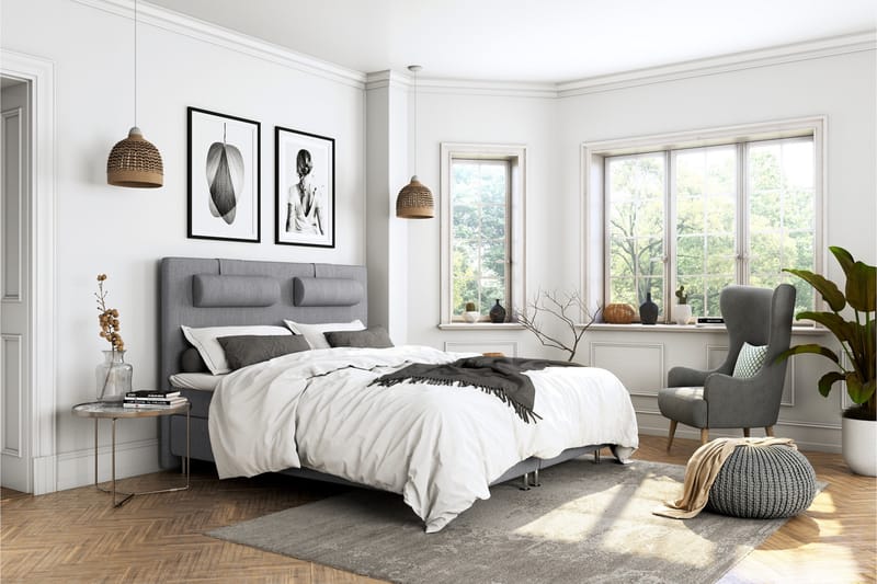 Superior Lyx Komplett Sengepakke 140 cm Lysegrå - Eikeben - Møbler - Senger - Komplett sengepakke