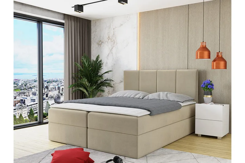 Laggano Kontinentalseng 160x200 cm + Overmadrass - Beige - Møbler - Senger - Kontinentalsenger