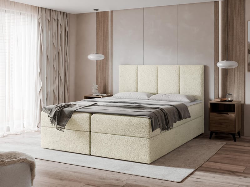 Laggano sengepakke kontinentalseng 160x200 cm - krembeige - Møbler - Senger - Komplett sengepakke