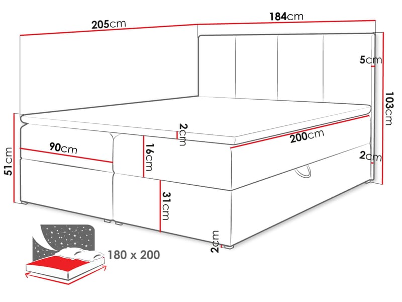 Laggano sengepakke kontinentalseng 180x200 cm - grå - Møbler - Senger - Komplett sengepakke