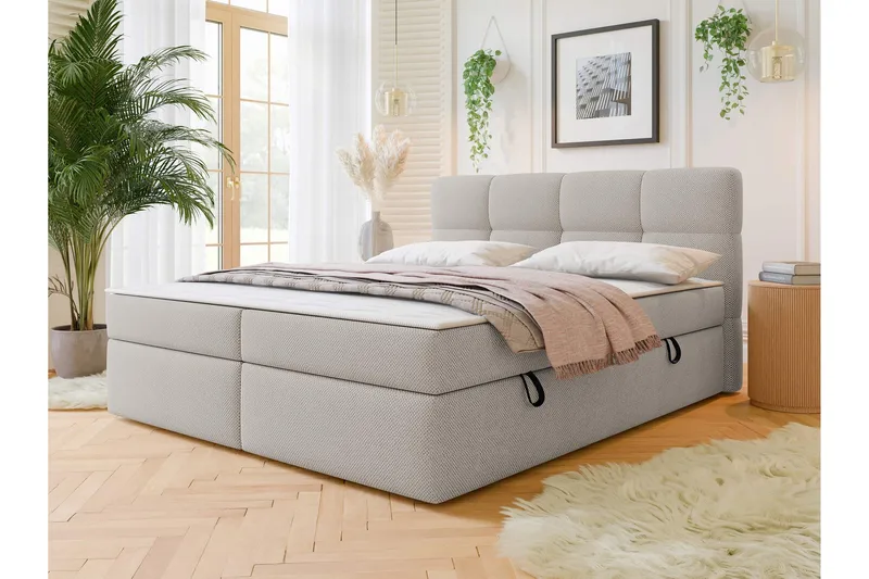 Leckersbo Komplett Sengeløsning Kontinentalseng med oppbevaring 180x200 cm - Beige - Møbler - Senger - Komplett sengepakke