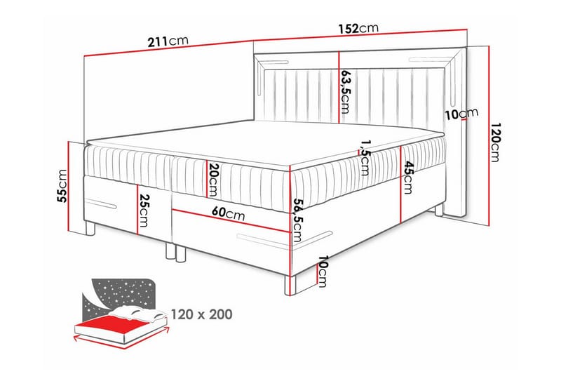 Lillsel Sengeramme 120x200 cm - Mørkerød - Sengeramme & sengestamme