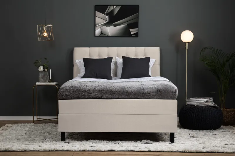 Lucky Komplett Sengepakke 120x200 Polyeter Diamant Sengegavl - Beige - Møbler - Senger - Enkeltsenger