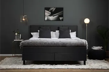 Lucky Komplett Sengepakke 160x200 Skum Glatt Sengegavl - Nakkepute Liten Svart/Grå - Møbler - Senger - Komplett sengepakke