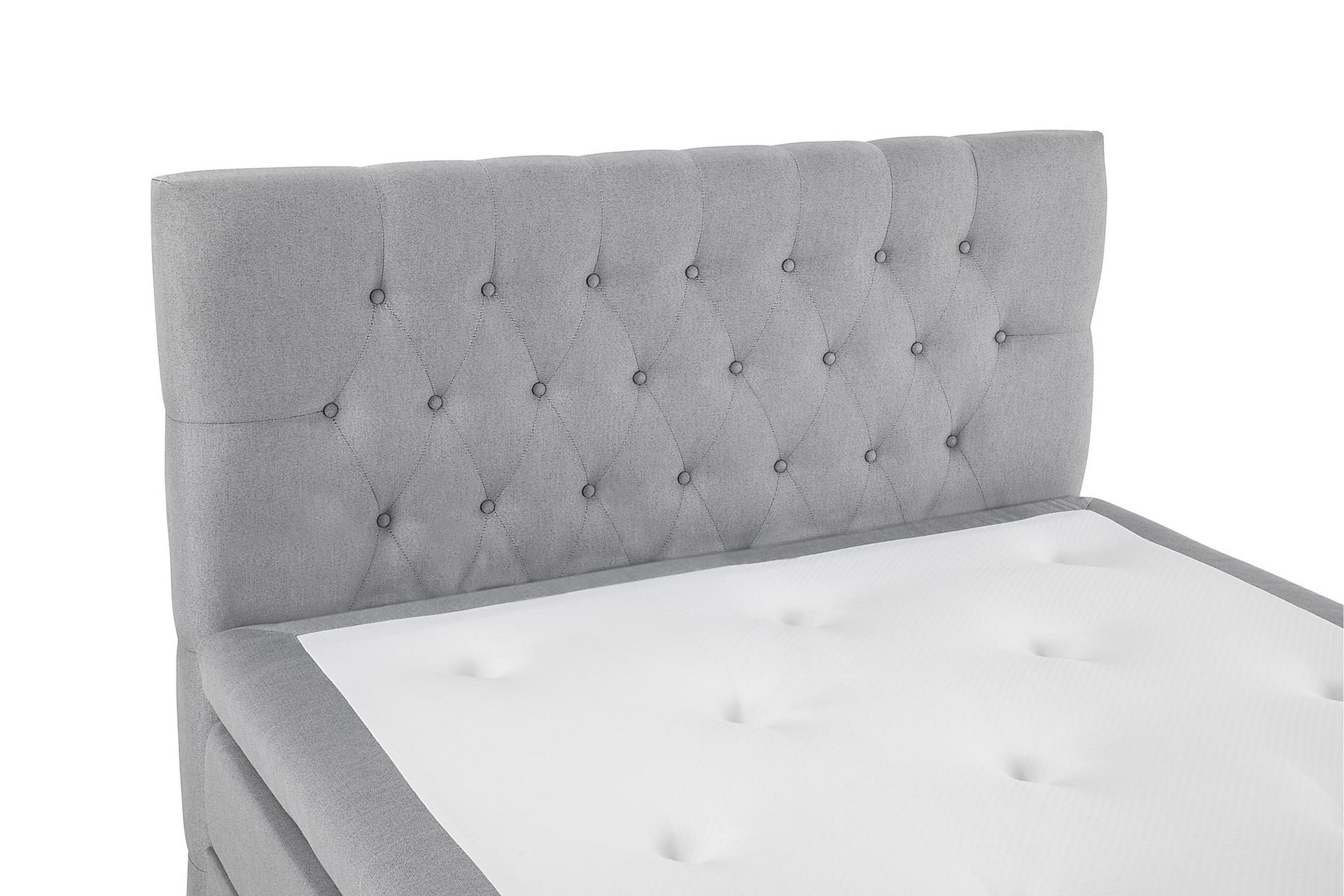 Lucky Komplett Sengpakke Polyeter Diamant Sengegavl 140x200 cm + Madrassbeskytter - Grå - Møbler - Senger - Komplett sengepakke
