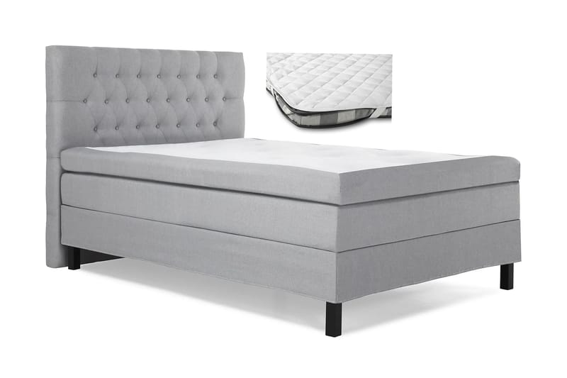 Lucky Komplett Sengpakke Polyeter Diamant Sengegavl 140x200 cm + Madrassbeskytter - Grå - Møbler - Senger - Komplett sengepakke