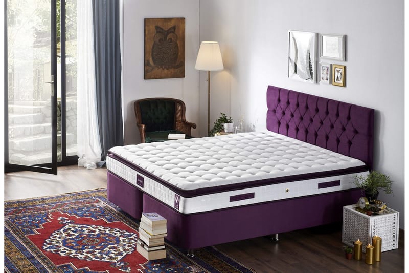 Springfjærmadrass 150x200 cm - Hvit/Lila - Møbler - Senger - Madrasser - Rammemadrass & springfjærmadrass