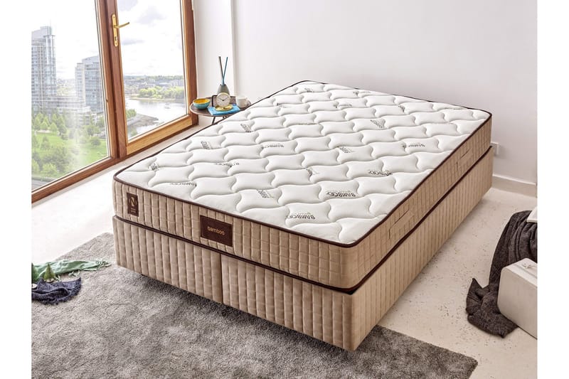 Springfjærmadrass 180x200 cm - Hvit/Beige - Møbler - Senger - Madrasser - Rammemadrass & springfjærmadrass