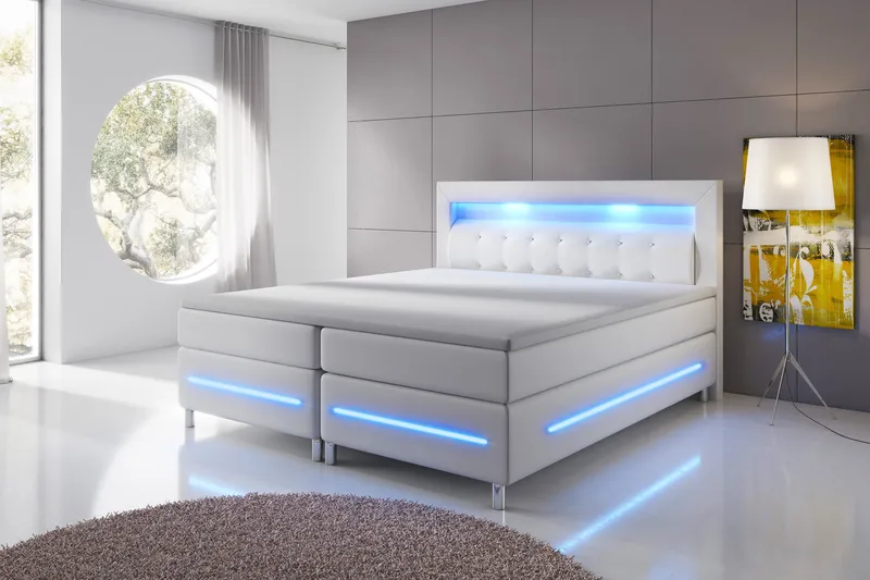 Modena Lyx Sengepakke 140x200 LED-belysning - Hvit - Møbler - Senger - Komplett sengepakke