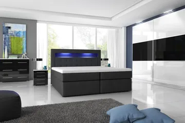 Modena Sengepakke 140x200 med Oppbevaring LED-belysning - Svart - Møbler - Senger - Seng med oppbevaring