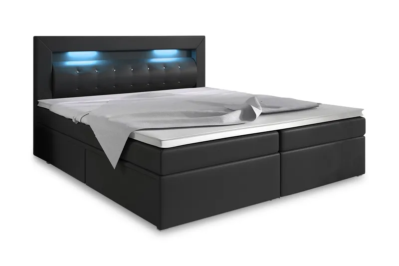 Modena Sengepakke 160x200 med Oppbevaring LED-belysning, Svart