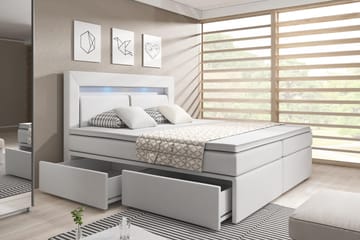 Modena Sengepakke 180x200 med Oppbevaring LED-belysning - Hvit - Møbler - Senger - Komplett sengepakke