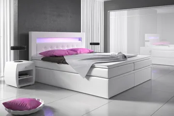 Modena Sengepakke 180x200 med Oppbevaring LED-belysning - Hvit - Møbler - Senger - Komplett sengepakke