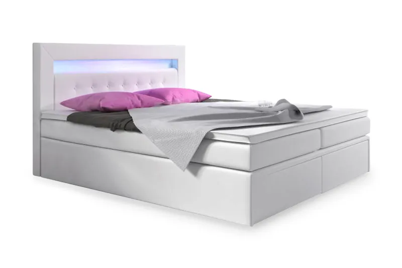Modena Sengepakke 180x200 med Oppbevaring LED-belysning - Hvit - Møbler - Senger - Komplett sengepakke
