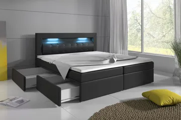 Modena Sengepakke 180x200 med Oppbevaring LED-belysning - Svart - Møbler - Senger - Komplett sengepakke