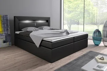 Modena Sengepakke 180x200 med Oppbevaring LED-belysning - Svart - Møbler - Senger - Komplett sengepakke