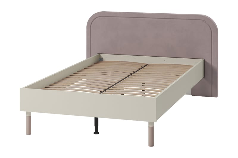 Monfort Sengeramme 120x200 cm i Stoff med Sengegavl og Trebunn - Lys Beige - Møbler - Senger - Sengeramme & sengestamme