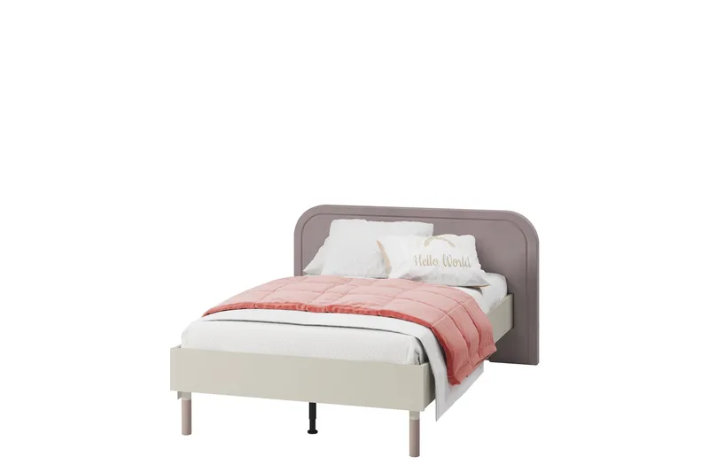 Monfort Sengeramme 120x200 cm i Stoff med Sengegavl og Trebunn, Lys Beige