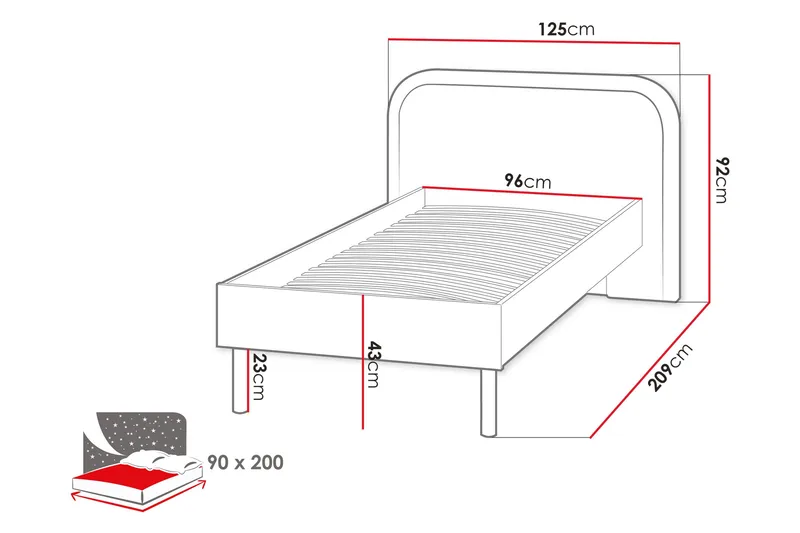 Monfort Sengeramme 90x200 cm - Beige/Rosa - Møbler - Senger - Sengeramme & sengestamme